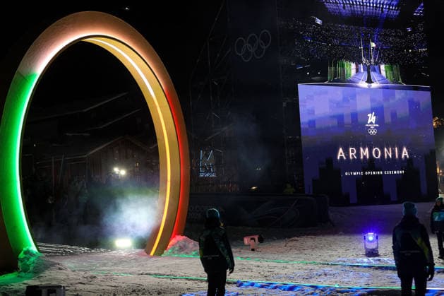 GIOCHI OLIMPICI - Olimpiadi Invernali Milano-Cortina 2026 - Livigno - Opening Ceremony Color cirlcle and the maxi-screen during the Opening Ceremony of the Olympic Winter games, Winterspiele,Spiele, Summer games Milano-Cortina 2026 on February 06, 2026 in Livigno, Italy Cortina D Ampezzo Italy  Copyright: xIPAxSport ABACAx