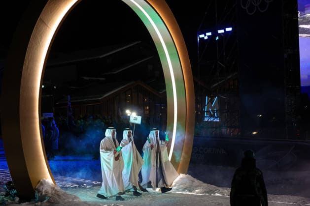 Athletes of Arabia Saudita during the Opening Ceremony of the Olympic Winter games, Winterspiele,Spiele, Summer games Milano-Cortina 2026 on February 06, 2026 in Livigno, Italy  Copyright: xSergioxBisi IPAxSportx xipa-agency.netx xx IPA_71044396 IPA_Agency_IPA71044396