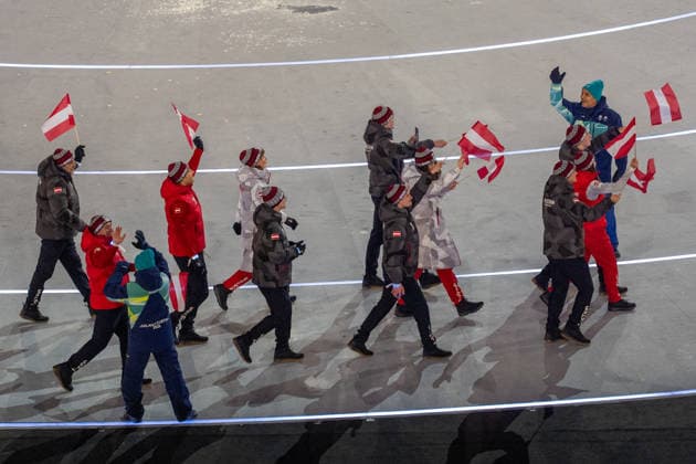 2026-02-06 - Milano Cortina 2026 Winter Olympics MILAN, ITALY - FEBRUARY 6: The Austrian Olympic team during the opening ceremony of the Milano Cortina 2026 Winter Olympics at the San Siro Stadium on February 6, 2026 in Milan, Italy Milan San Siro Stadium Italy Content not available for redistribution in The Netherlands directly or indirectly through any third parties. Copyright: xAndrexWeeningx