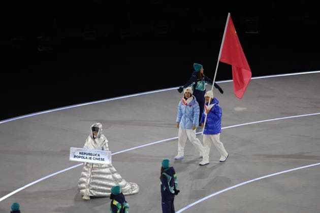 Winter Olympics - Opening Ceremony - Milan Team China at the Opening ceremony of the Milano Cortina 2026 Winter Olympic Games, Olympische Spiele, Olympia, OS at San Siro stadium (Milano Olympic Stadium), in Milan on February 6, 2026. Photo by Alexis Jumeau ABACAPRESS.COM Milan Italy  Copyright: xJumeauxAlexis ABACAx