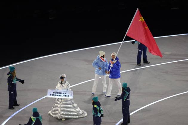 Winter Olympics - Opening Ceremony - Milan Team China at the Opening ceremony of the Milano Cortina 2026 Winter Olympic Games, Olympische Spiele, Olympia, OS at San Siro stadium (Milano Olympic Stadium), in Milan on February 6, 2026. Photo by Alexis Jumeau ABACAPRESS.COM Milan Italy  Copyright: xJumeauxAlexis ABACAx