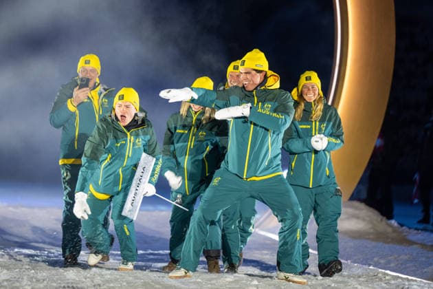 OLYMPICS - Winter Olympic Games, Olympische Spiele, Olympia, OS Milano Cortina 2026 VAL DI FIEMME,ITALY,06.FEB.26 - OLYMPICS - Winter Olympic Games Milano Cortina 2026, capsule opening ceremony. Image shows the team of Australia.  GEPAxpictures xOliverxLerch