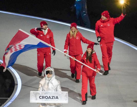 The Croatian team participates in the parade of athletes during the Opening Ceremony of the Milano Cortina 2026 Olympic Games, Olympische Spiele, Olympia, OS at San Siro Stadium in Milan, Italy, on Friday, February 6, 2026. More than 2,900 athletes from 92 national Olympic committees will compete, with the United States having the largest presence with more than 230 athletes.  OLY20260206131 RICHARDxELLIS