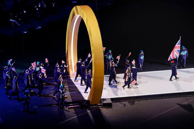 Athletes from team Great Britain participate in the Opening Ceremony of the Milano Cortina 2026 Olympic Games, Olympische Spiele, Olympia, OS at San Siro Stadium in Milan, Italy, on Friday, February 6, 2026. More than 2,900 athletes from 92 national Olympic committees will compete, with the United States having the largest presence with more than 230 athletes.  OLY20260206333 AARONxJOSEFCZYK
