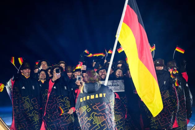 260206 Athletes and flag bearer Katharina Schmid of Germany during the Opening Ceremony of the 2026 Winter Olympics on February 6, 2026 in Predazzo. Photo: Maxim Thore BILDBYRAN kod MT MT0960 bbeng Olympic Games, Olympische Spiele, Olympia, OS olympics winter olympics os ol olympiska spel vinter-os olympiske leker milano cortina 2026 milan cortina 2026 milano cortina 2026 olympic games milano cortina 2026 winter olympic games milano cortina-os milano cortina-ol vinter-ol opening ceremony invigning invigningsceremoni *** 260206 Athletes and flag bearer Katharina Schmid of Germany during the Opening Ceremony of the 2026 Winter Olympics on February 6, 2026 in Predazzo Photo Maxim Thore BILDBYRAN kod MT MT0960 bbeng olympic games olympics winter olympics os ol olympiska spel vinter os olympiske leker milano cortina 2026 milan cortina 2026 milano cortina 2026 olympic games milano cortina 2026 winter olympic games milano cortina os milano cortina ol vinter ol opening ceremony invigning invigningsceremoni  Copyright: MAXIMxTHORE BB260206MT117