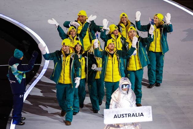 ITALY, MILAN - FEBRUARY 6, 2026: Members of the Olympic team of Australia emerge during a ceremony to open the 2026 Winter Olympic Games, Olympische Spiele, Olympia, OS at San Siro Stadium. Peter Kovalev TASS  88299067