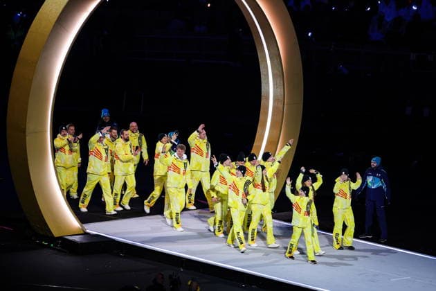 ITALY, MILAN - FEBRUARY 6, 2026: Members of the Olympic team of Belgium emerge during a ceremony to open the 2026 Winter Olympic Games, Olympische Spiele, Olympia, OS at San Siro Stadium. Peter Kovalev TASS  88299117