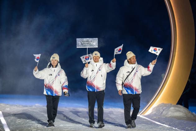 OLYMPICS - Winter Olympic Games, Olympische Spiele, Olympia, OS Milano Cortina 2026 VAL DI FIEMME,ITALY,06.FEB.26 - OLYMPICS - Winter Olympic Games Milano Cortina 2026, capsule opening ceremony. Image shows the team of the Republic of Korea.  GEPAxpictures xOliverxLerch