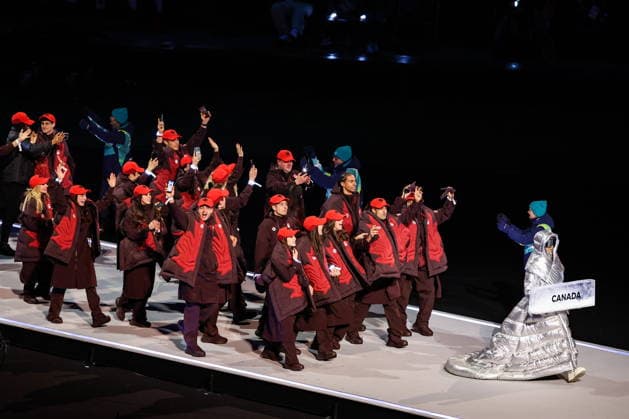 ITALY, MILAN - FEBRUARY 6, 2026: Members of the Olympic team of Canada emerge during a ceremony to open the 2026 Winter Olympic Games, Olympische Spiele, Olympia, OS at San Siro Stadium. Peter Kovalev TASS  88299718