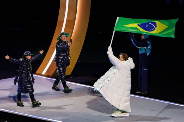 ITALY, MILAN - FEBRUARY 6, 2026: Members of the Olympic team of Brazil emerge during a ceremony to open the 2026 Winter Olympic Games, Olympische Spiele, Olympia, OS at San Siro Stadium. Peter Kovalev TASS  88299783