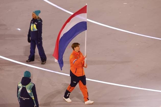 MILAN , 06-02-2026 , Milano San Siro Olympic Stadium , Olympic Winter games, Winterspiele,Spiele, Summer games 2026 Milano , Opening ceremony , Picture shows , Team Netherlands with flag carrier Jens van t Wout Olympic Winter Games 2026 - Opening ceremony  x201349105x Copyright: