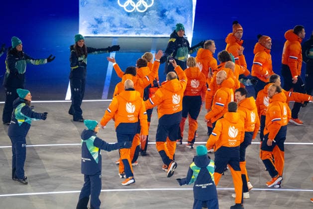 2026-02-06 - Milano Cortina 2026 Winter Olympics MILAN, ITALY - FEBRUARY 6: The Dutch Olympic team during the opening ceremony of the Milano Cortina 2026 Winter Olympics at the San Siro Stadium on February 6, 2026 in Milan, Italy Milan San Siro Stadium Italy Content not available for redistribution in The Netherlands directly or indirectly through any third parties. Copyright: xAndrexWeeningx