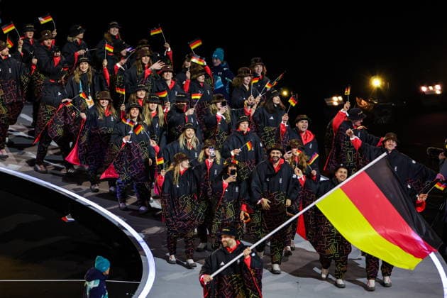 ITALY, MILAN - FEBRUARY 6, 2026: Members of the Olympic team of Germany emerge during a ceremony to open the 2026 Winter Olympic Games, Olympische Spiele, Olympia, OS at San Siro Stadium. Peter Kovalev TASS  88300790
