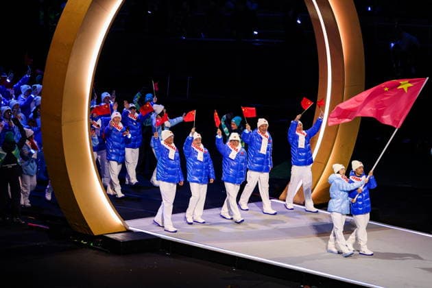 ITALY, MILAN - FEBRUARY 6, 2026: Members of the Olympic team of China emerge during a ceremony to open the 2026 Winter Olympic Games, Olympische Spiele, Olympia, OS at San Siro Stadium Opening Ceremony For 2026 Winter Olympic Games  - ZUMAt113 20260206_zaa_t113_541 Copyright: xPeterxKovalevx