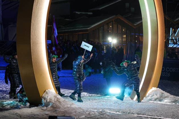 GIOCHI OLIMPICI - Olimpiadi Invernali Milano-Cortina 2026 - Livigno - Opening Ceremony Parade of athletes of Brasile during the Opening Ceremony of the Olympic Winter games, Winterspiele,Spiele, Summer games Milano-Cortina 2026 on February 06, 2026 in Livigno, Italy Cortina D Ampezzo Italy  Copyright: xIPAxSport ABACAx