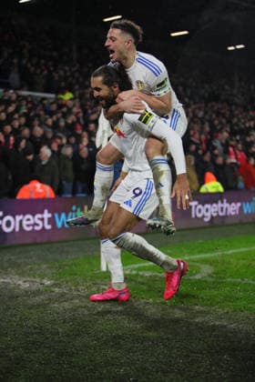 Leeds United v Nottingham Forest, Premier League Dominic Calvert-Lewin of Leeds United celebrates scoring their third goal during the Premier League match between Leeds United and Nottingham Forest at Elland Road, Leeds, UK on 6 February 2026. Leeds Elland Road West Yorkshire UK Editorial use only DataCo restrictions apply See www.football-dataco.com , Copyright: xAlunxRobertsx PSI-23686-0009