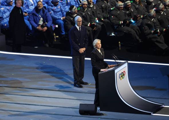 Winter Olympics - Opening Ceremony - Milan IOC President Kirsty Coventry and IOC member and president of Fondazione Milano Cortina 2026 Giovanni Malago at the Opening ceremony of the Milano Cortina 2026 Winter Olympic Games, Olympische Spiele, Olympia, OS at San Siro stadium (Milano Olympic Stadium), in Milan on February 6, 2026. Photo by Alexis Jumeau ABACAPRESS.COM Milan Italy  Copyright: xJumeauxAlexis ABACAx