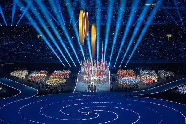 2026-02-06 - Milano Cortina 2026 Winter Olympics MILAN, ITALY - FEBRUARY 6: Athletes and performers during the opening ceremony of the Milano Cortina 2026 Winter Olympics at the San Siro Stadium on February 6, 2026 in Milan, Italy Milan San Siro Stadium Italy Content not available for redistribution in The Netherlands directly or indirectly through any third parties. Copyright: xAndrexWeeningx
