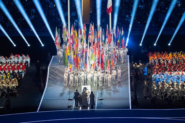 2026-02-06 - Milano Cortina 2026 Winter Olympics MILAN, ITALY - FEBRUARY 6: Athletes and performers during the opening ceremony of the Milano Cortina 2026 Winter Olympics at the San Siro Stadium on February 6, 2026 in Milan, Italy Milan San Siro Stadium Italy Content not available for redistribution in The Netherlands directly or indirectly through any third parties. Copyright: xAndrexWeeningx