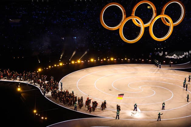 ITALY, MILAN - FEBRUARY 6, 2026: Members of the Olympic team of Germany emerge during a ceremony to open the 2026 Winter Olympic Games, Olympische Spiele, Olympia, OS at San Siro Stadium. Mikhail Tereshchenko TASS  88303841