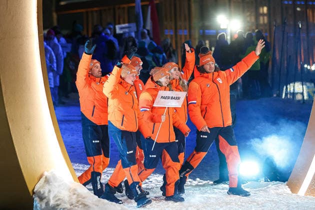 Parade of athletes of Netherlands during the Opening Ceremony of the Olympic Winter games, Winterspiele,Spiele, Summer games Milano-Cortina 2026 on February 06, 2026 in Livigno, Italy  Copyright: xSergioxBisi IPAxSportx xipa-agency.netx xx IPA_71049848 IPA_Agency_IPA71049848