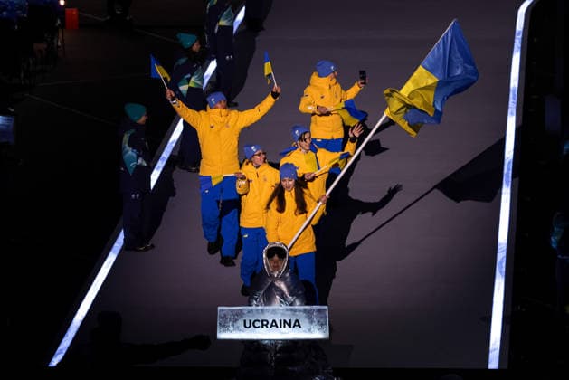 Parade of athletes of Ukraine during the Opening Ceremony of the Olympic Winter games, Winterspiele,Spiele, Summer games Milano-Cortina 2026 on February 06, 2026 at the Milano San Siro Olympic Stadium in Milan, Italy  Copyright: xLucianoxMariaxBisi IPAxSportx xipa-agency.netx xx IPA_71049972 IPA_Agency_IPA71049972