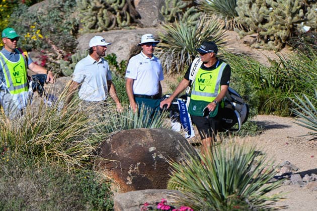 SCOTTSDALE, AZ - FEBRUARY 06: Max Homa (USA) and Joel Dahmen (USA) make their way down 16 during the second round of the Waste Management Phoenix Open on February 6, 2026, at TPC Scottsdale, Scottsdale, Arizona. (Photo by Ken Murray Icon Sportswire) GOLF: FEB 06 PGA, Golf Herren WM Phoenix Open EDITORIAL USE ONLY Icon2602060072