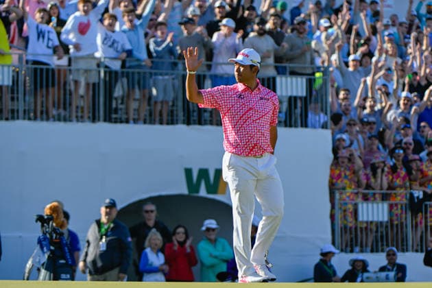 SCOTTSDALE, AZ - FEBRUARY 06: Hideki Matsuyama (JPN) after sinking his long birdie putt on 16 during the second round of the Waste Management Phoenix Open on February 6, 2026, at TPC Scottsdale, Scottsdale, Arizona. (Photo by Ken Murray Icon Sportswire) GOLF: FEB 06 PGA, Golf Herren WM Phoenix Open EDITORIAL USE ONLY Icon2602060132
