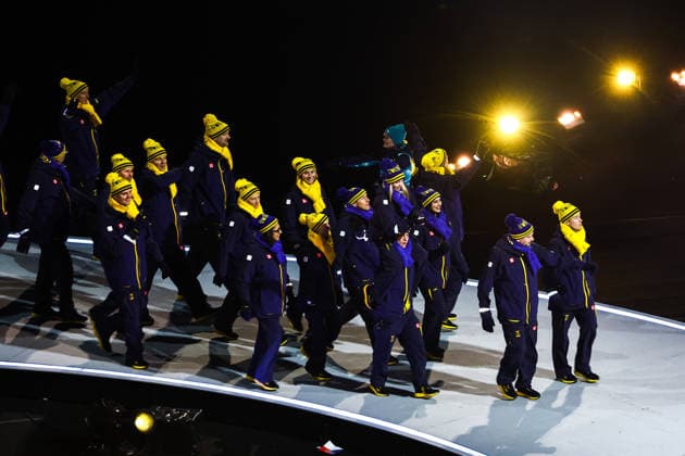 ITALY, MILAN - FEBRUARY 6, 2026: Members of the Olympic team of Sweden emerge during a ceremony to open the 2026 Winter Olympic Games, Olympische Spiele, Olympia, OS at San Siro Stadium. Mikhail Tereshchenko TASS  88305082