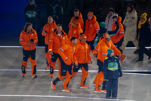 2026-02-06 - Milano Cortina 2026 Winter Olympics MILAN, ITALY - FEBRUARY 6: Members of the Dutch Olympic team during the opening ceremony of the Milano Cortina 2026 Winter Olympics at the San Siro Stadium on February 6, 2026 in Milan, Italy Milan San Siro Stadium Italy Content not available for redistribution in The Netherlands directly or indirectly through any third parties. Copyright: xAndrexWeeningx