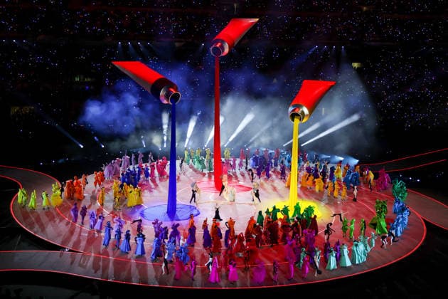 GIOCHI OLIMPICI - Olimpiadi Invernali Milano-Cortina 2026 - Opening Ceremony Color Sequence of Cerimony during the Opening Ceremony of the Olympic Winter games, Winterspiele,Spiele, Summer games Milano-Cortina 2026 on February 06, 2026 at the Milano San Siro Olympic Stadium in Milan, Italy Cortina D Ampezzo Italy  Copyright: xIPAxSport ABACAx
