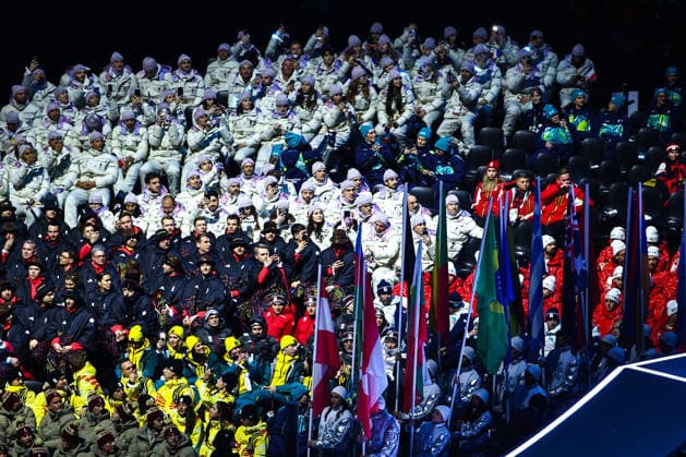 ITALY, MILAN - FEBRUARY 6, 2026: Athletes attend a ceremony to open the 2026 Winter Olympic Games, Olympische Spiele, Olympia, OS at San Siro Stadium. Mikhail Tereshchenko TASS  88306739