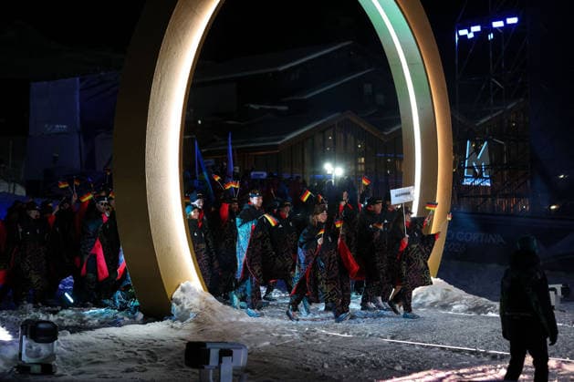 GIOCHI OLIMPICI - Olimpiadi Invernali Milano-Cortina 2026 - Livigno - Opening Ceremony Parade of athletes of Germany during the Opening Ceremony of the Olympic Winter games, Winterspiele,Spiele, Summer games Milano-Cortina 2026 on February 06, 2026 in Livigno, Italy Cortina D Ampezzo Italy  Copyright: xIPAxSport ABACAx