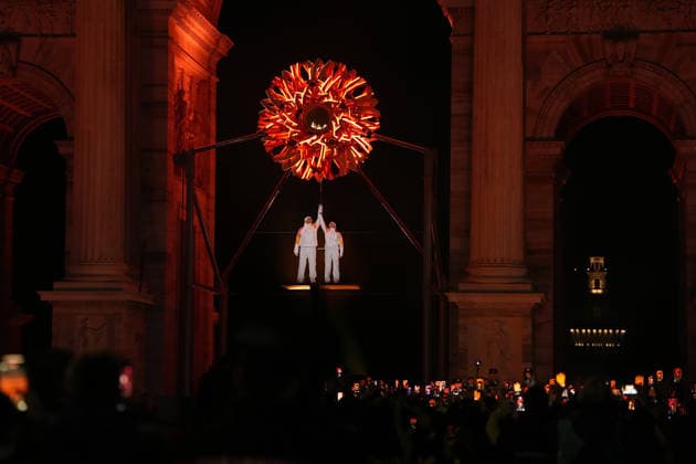 Olympic flame at the Arco della Pace during the opening ceremony of the 2026 Winter Olympics, in Milan Italy, Friday, Feb. 6, 2026. (Photo Gian Mattia D Alberto LaPresse)  Copyright: xGianxMattiaxD Alberto LaPressex