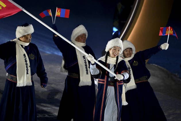 Predazzo, Italy, February 06th 2026. Mongolia enter Opening Ceremony of the Olympic Winter games, Winterspiele,Spiele, Summer games 2026 in Predazzo, Italy. (Photo by Igor Kupljenik Sports Press Photo)  Copyright: xIgorxKupljenikx xSPPx Sportspressphoto_SPR89179