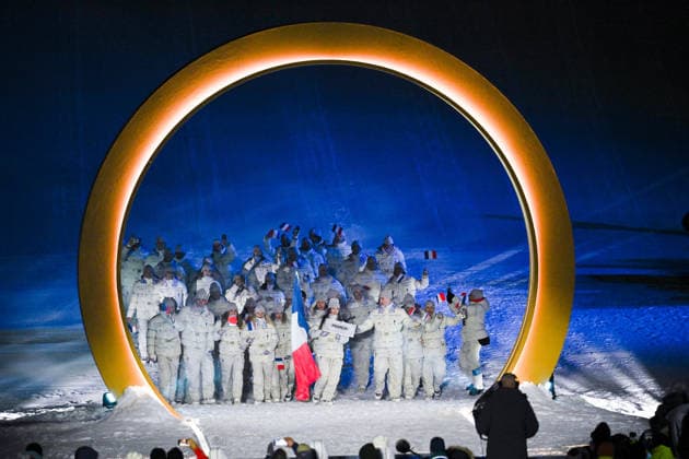 Winter Olympics - Flag Bearers At Opening Ceremony - Livigno French athletes walk in the parade of athletes during the Opening Ceremony of the Milano Cortina 2026 Olympic Games, Olympische Spiele, Olympia, OS on February 6, 2026 in Livigno, Italy. Photo by Laurent Zabulon ABACAPRESS.COM Livigno Italy  Copyright: xZabulonxLaurent ABACAx