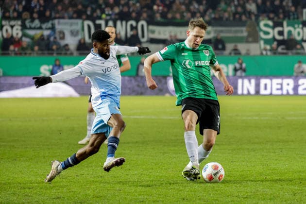 06 02 2026, xgrfx, Soccer 2 Bundesliga, Preußen Münster VfL Bochum v l Moritz Kwarteng VfL Bochum , Paul Jaeckel Preußen Münster DFL DFB REGULATIONS PROHIBIT ANY USE OF PHOTOGRAPHS as IMAGE SEQUENCES and or QUASI VIDEO Münster