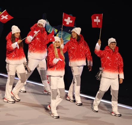 February 6, 2026, Milan, Lombardy, Italy: Team Switzerland of whom figure skater KIMMY REPOND march into the San Siro Stadium during the Parade of Nations of the Opening Ceremony of the XXV Winter Olympic Games, Olympische Spiele, Olympia, OS commonly know as the Milano Cortina 2026 Winter Olympic Games. Milan Italy - ZUMAc179 20260206_oly_c179_183 Copyright: xMickaelxChavetx