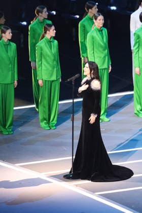 February 06, 2026: Laura Pausini performs during the Opening Ceremony of the Milano Cortina 2026 Olympic Games, Olympische Spiele, Olympia, OS held at San Siro Olympic Stadium in Milan, Italy. MilanoCortina2026 . Milan Italy - ZUMAc04_ 20260206_zma_c04_022 Copyright: xDanielxLeax