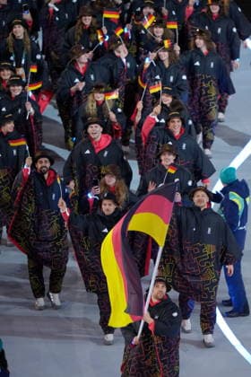 February 6, 2026, Milan, ITALY: Germany flag bearer, Edmonton OilersöÄÃ Leon Draisaitl leads the German delegation during the opening ceremony at the Milan Cortina Winter Olympics, in Milan, Friday, Feb. 6, 2026. Canada News - February 6, 2026  - ZUMAc35_ 20260206_zaf_c35_174 Copyright: xDarrylxDyckx