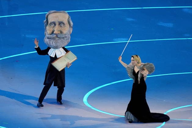 February 6, 2026, Milan, ITALY: Volunteers perform during the opening ceremony at the Milan Cortina Winter Olympics, in Milan, Friday, Feb. 6, 2026. Canada News - February 6, 2026  - ZUMAc35_ 20260206_zaf_c35_200 Copyright: xNathanxDenettex