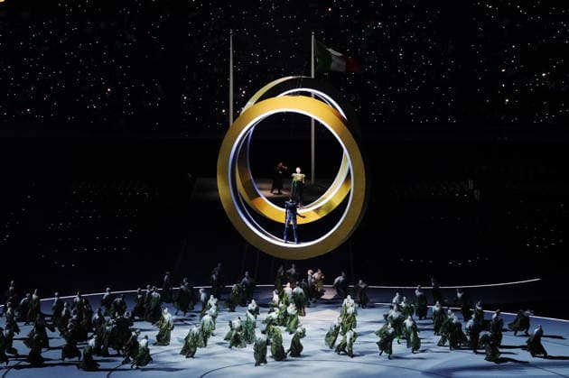February 6, 2026, Milan, ITALY: Artists perform during the opening ceremony at the Milan Cortina Winter Olympics, in Milan, on Friday, February 6, 2026. Canada News - February 6, 2026  - ZUMAc35_ 20260206_zaf_c35_237 Copyright: xNathanxDenettex