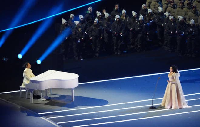 (260207) -- MILAN, Feb. 7, 2026 -- Chinese pianist Lang Lang (L) and Italian opera singer Cecilia Bartoli perform during the opening ceremony of the Milan-Cortina 2026 Olympic Winter games, Winterspiele,Spiele, Summer games at the San Siro Olympic Stadium in Milan, Italy, Feb. 6, 2026. ) (MICO2026)ITALY-MILAN-CORTINA 2026-OLYMPIC WINTER GAMES-OPENING CEREMONY LaixXiangdong 