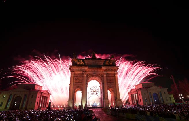 (260207) -- MILAN, Feb. 7, 2026 -- Fireworks illuminate the night sky at the Arco della Pace during the opening ceremony of the Milan-Cortina 2026 Olympic Winter games, Winterspiele,Spiele, Summer games in Milan, Italy, Feb. 6, 2026. ) (MICO2026)ITALY-MILAN-CORTINA 2026-OLYMPIC WINTER GAMES-OPENING CEREMONY SunxFei 