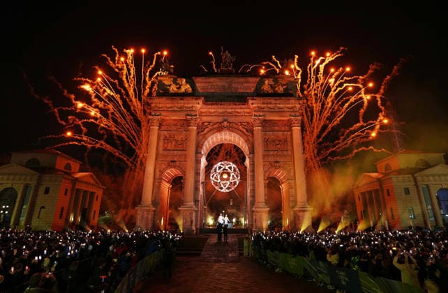(260207) -- MILAN, Feb. 7, 2026 -- Fireworks illuminate the night sky at the Arco della Pace during the opening ceremony of the Milan-Cortina 2026 Olympic Winter games, Winterspiele,Spiele, Summer games in Milan, Italy, Feb. 6, 2026. ) (MICO2026)ITALY-MILAN-CORTINA 2026-OLYMPIC WINTER GAMES-OPENING CEREMONY SunxFei 