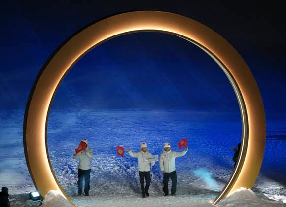 (260207) -- LIVIGNO, Feb. 7, 2026 -- Members of the delegation of Kyrgyzstan attend the parade of athletes during the opening ceremony of the Milan-Cortina 2026 Olympic Winter games, Winterspiele,Spiele, Summer games in Livigno, Italy, Feb. 6, 2026. ) (MICO2026)ITALY-MILAN-CORTINA 2026-OLYMPIC WINTER GAMES-OPENING CEREMONY XiaxYifang 