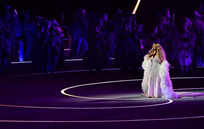 (260207) -- MILAN, Feb. 7, 2026 -- Mariah Carey performs during the opening ceremony of the Milan-Cortina 2026 Olympic Winter games, Winterspiele,Spiele, Summer games at the San Siro Olympic Stadium in Milan, Italy, Feb. 6, 2026. ) (MICO2026)ITALY-MILAN-CORTINA 2026-OLYMPIC WINTER GAMES-OPENING CEREMONY TaoxXiyi 