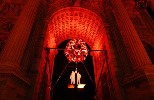 (260207) -- MILAN, Feb. 7, 2026 -- Torchbearers Deborah Compagnoni (R) and Alberto Tomba ignite the cauldron of the Milan-Cortina 2026 Olympic Winter games, Winterspiele,Spiele, Summer games at the Arco della Pace in Milan, Italy, Feb. 6, 2026. ( Pool via Xinhua) (MICO2026)ITALY-MILAN-CORTINA 2026-OLYMPIC WINTER GAMES-OPENING CEREMONY JamiexSquire 
