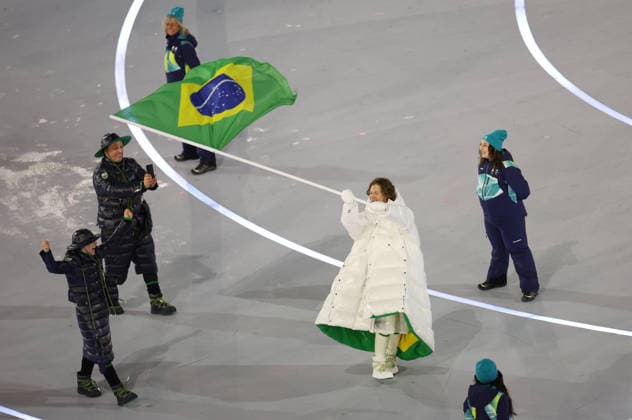 (260207) -- MILAN, Feb. 7, 2026 -- The delegation of Brazil parades into the San Siro Olympic Stadium during the opening ceremony of the Milan-Cortina 2026 Olympic Winter games, Winterspiele,Spiele, Summer games in Milan, Italy, Feb. 6, 2026. ) (MICO2026)ITALY-MILAN-CORTINA 2026-OLYMPIC WINTER GAMES-OPENING CEREMONY WangxKaiyan 