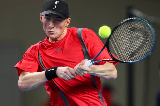 (260207) -- VARAZDIN, Feb. 7, 2026 -- Elmer Moeller of Team Denmark hits a return in the fist match against Matej Dodig of Team Croatia during the Davis Cup Qualifier first round match between Croatia and Denmark in Varazdin, Croatia, on Feb. 6, 2026. (Photo by PIXSELL via Xinhua) (SP)CROATIA-VARAZDIN-TENNIS-DAVIS CUP-CRO VS DEN IgorxKralj 